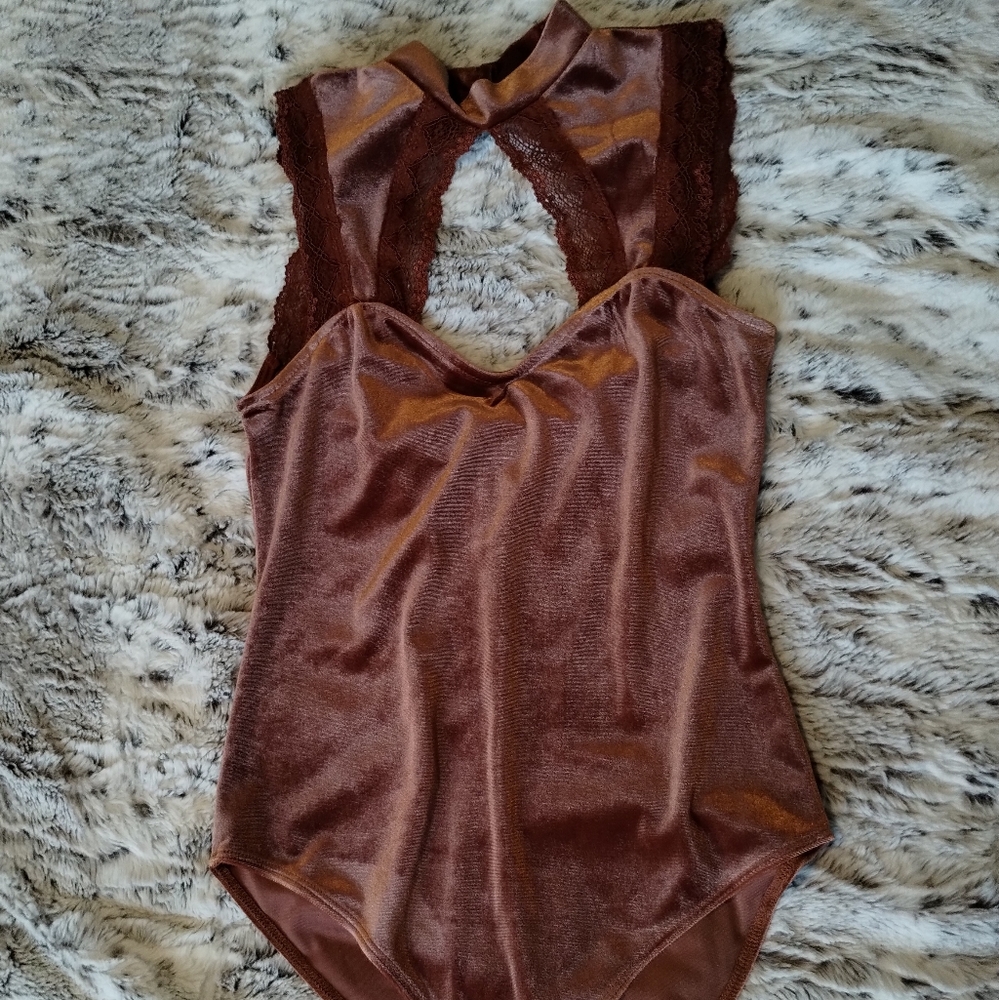 Velvet High-Neck Copper Cut-Out Bodysuit